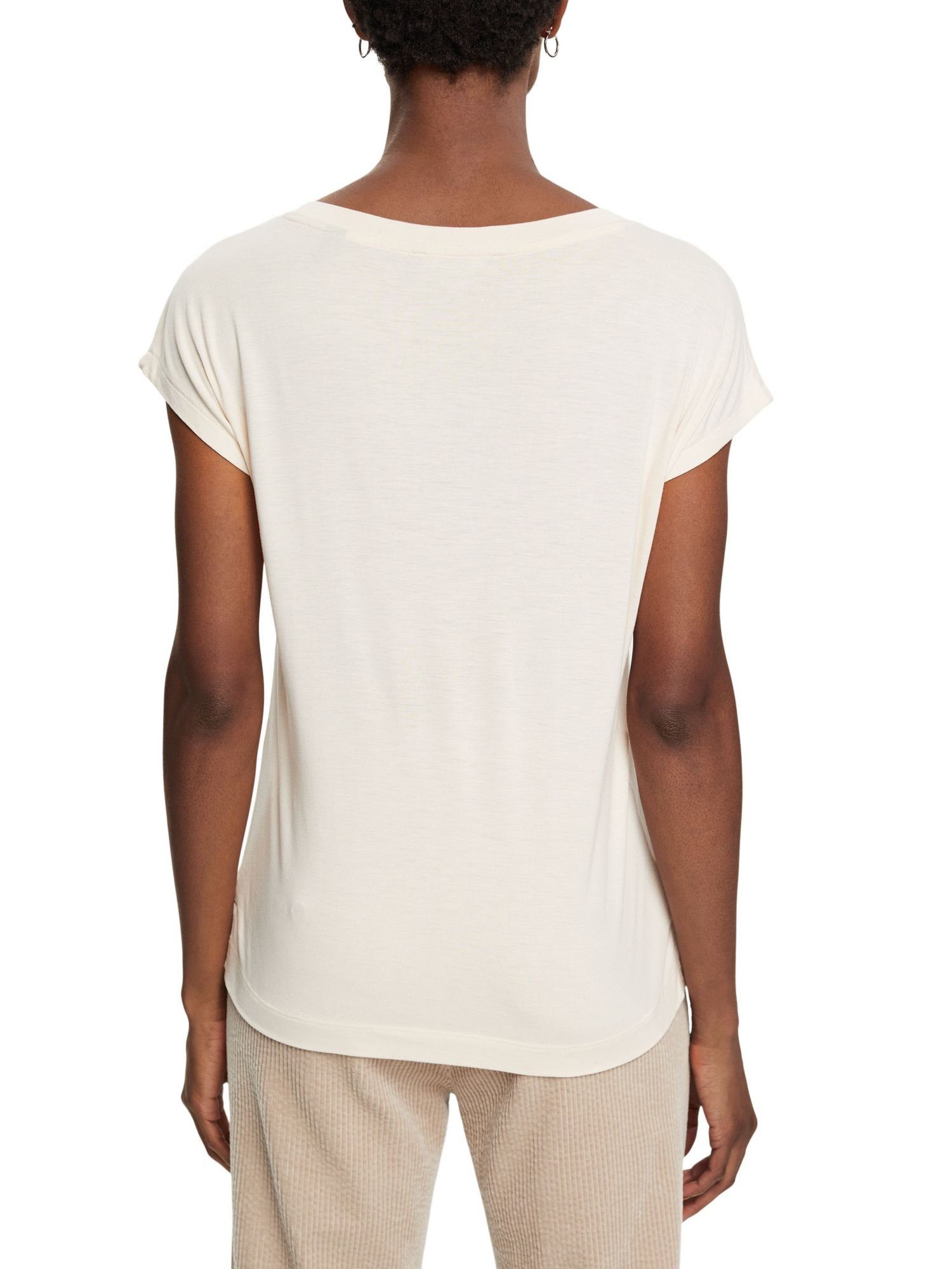 Esprit Collection T-Shirt T-Shirt mit DUSTY Pailletten, (1-tlg) ECOVERO™ LENZING™ BEIGE