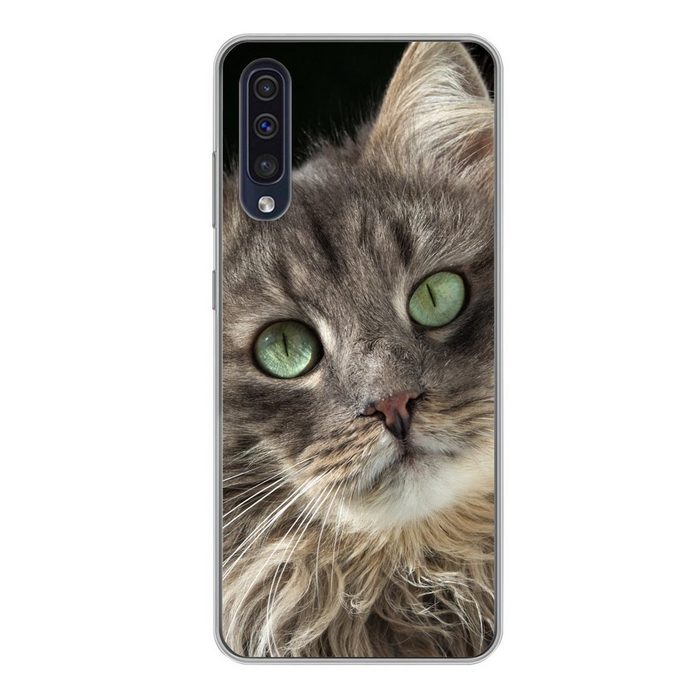 MuchoWow Handyhülle Katze mit grünen Augen Handyhülle Samsung Galaxy A50 Smartphone-Bumper Print Handy