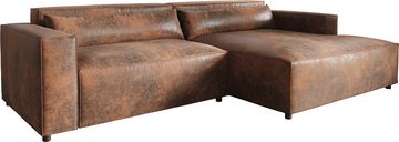 DELIFE Ecksofa Brom, Lederimitat Braun 270x150 cm Recamiere rechts