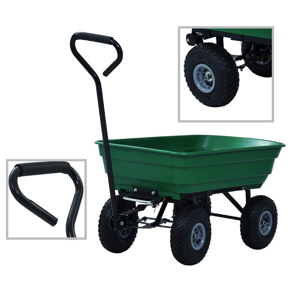 vidaXL Bollerwagen 300 kg Gartenwagen Kippwagen 300 kg 75 L Grün Transportwagen Bollerwag