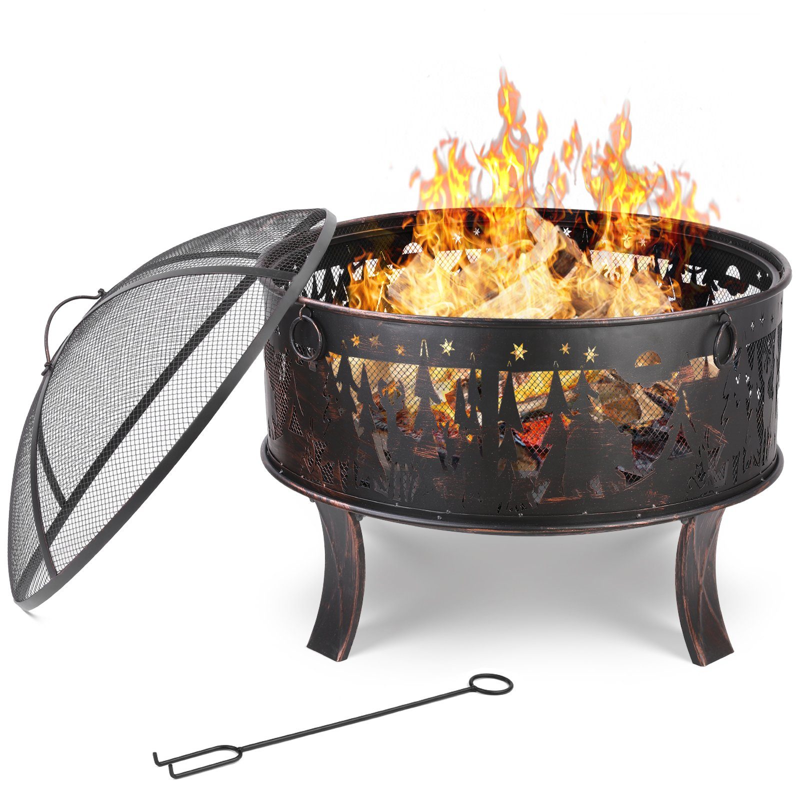 Femor Feuerschale Ø71x65cm Feuerstelle mit Funkenschutz für den garten günstig online kaufen