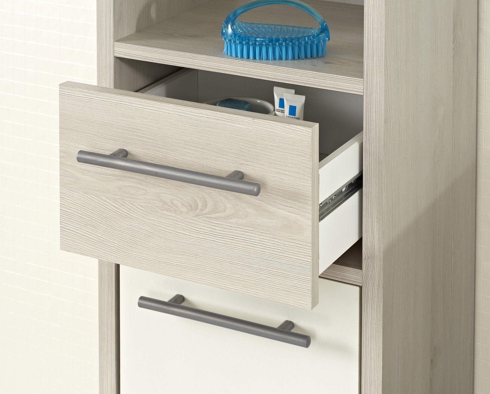 PELIPAL Hochschrank in Pinie Ida hell / Weiß Glanz mit einer Schublade und 2 Türen (BxHxT: 33x195,5x28 cm)