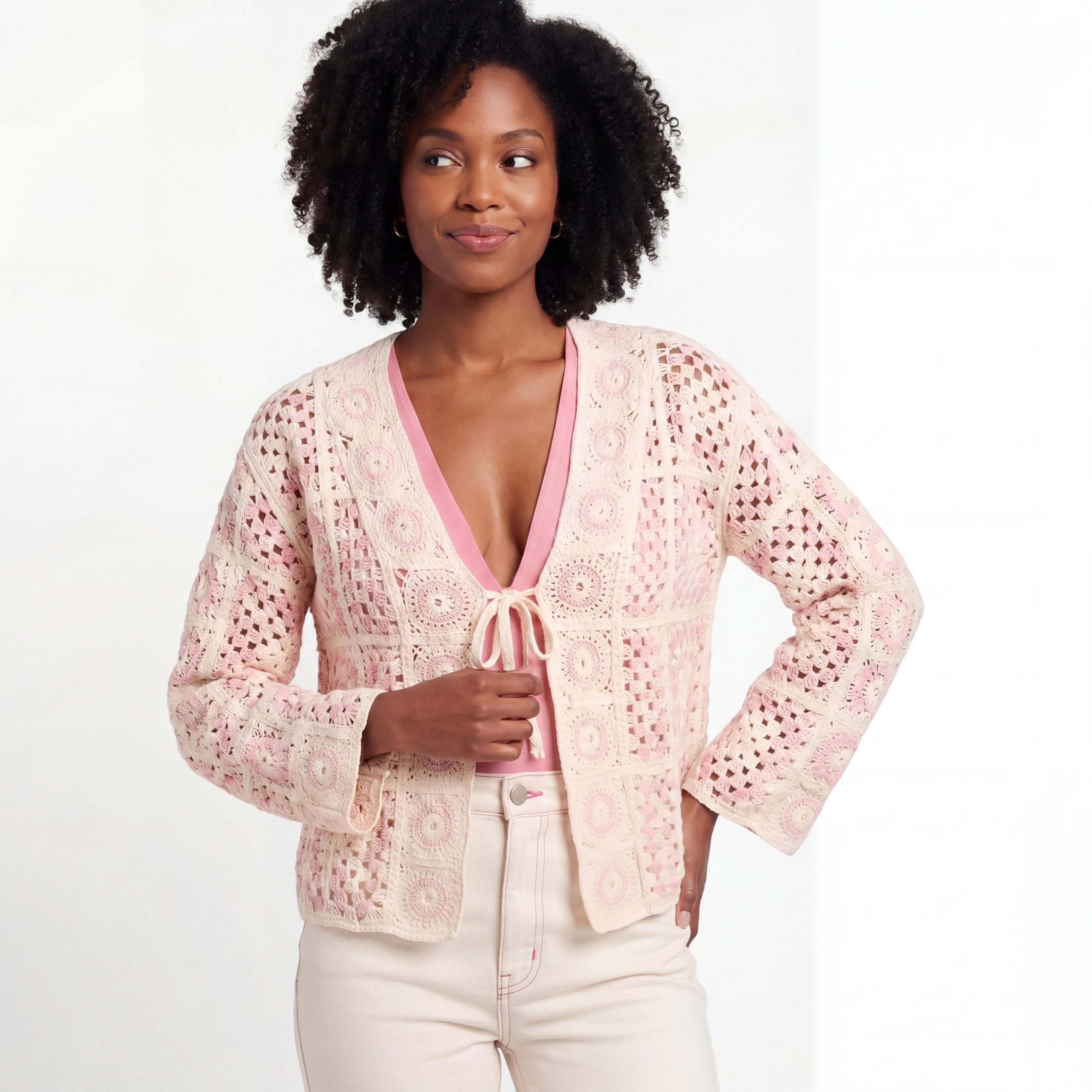 OriginalYou Strickjacke Cardigan Damen Sommerjacke leichter Häkel Strick Bolero One Size 38-42 (38/40 relaxed, 40/42 regular), Vintage Sommerlook