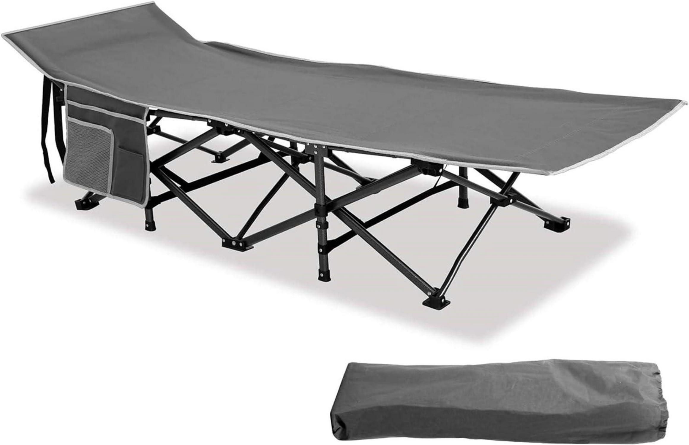 Campingstuhl Feldbett Klappbar Campingbett XL Faltbar Campingliege Outdoor Grau