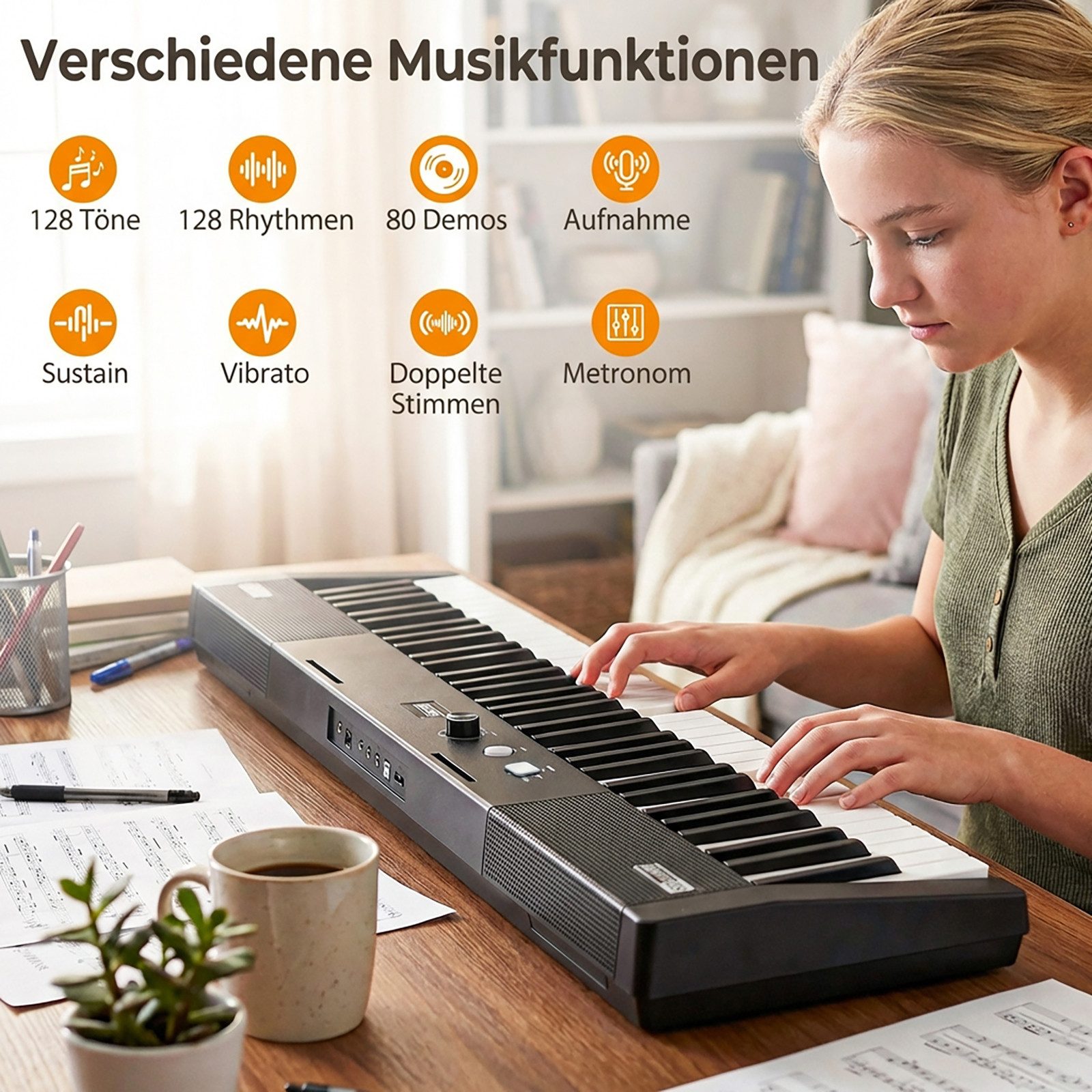 COSTWAY Home-Keyboard (1-St), 61 Tasten E-Piano, Digitalpiano mit Ständer, Hocker, für Anfänger