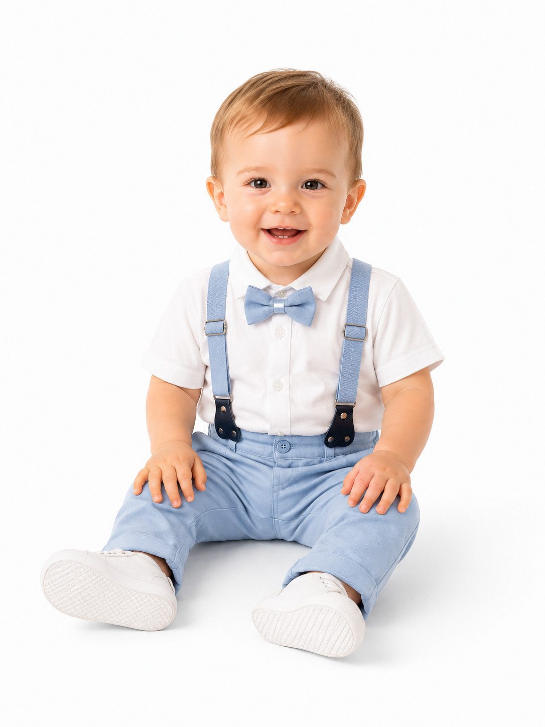 Lorey Medtec Anzug 4-teilig Jungen Outfit, Set: Body, Hose, Fliege, Hosenträger, 100% Baumwolle (Body + Hose + Fliege + Hosenträger)