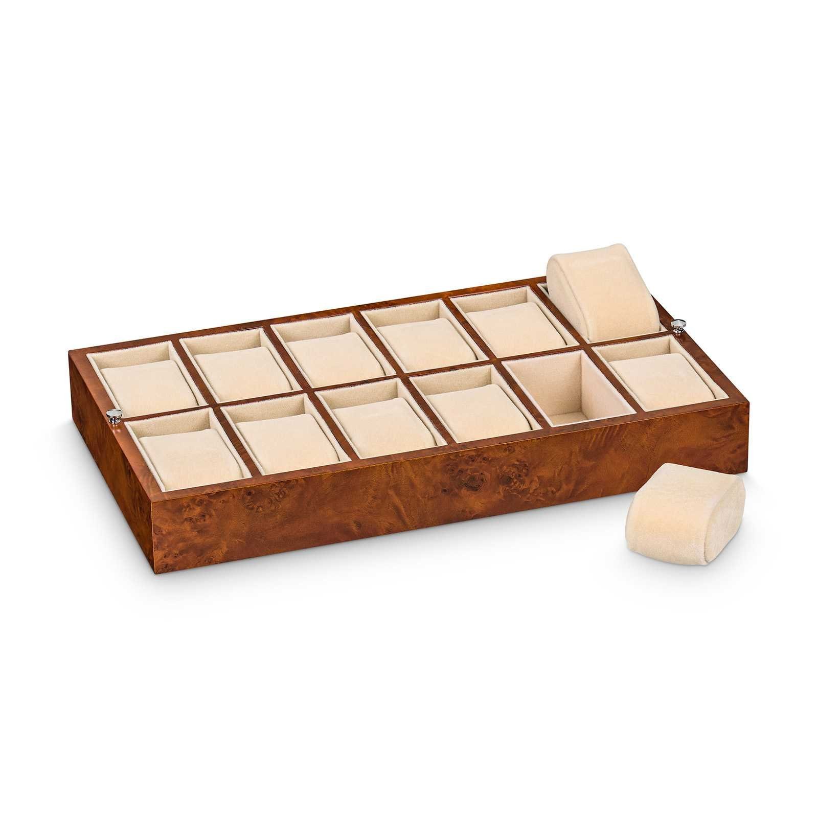 Ferocase Uhrenbox für 12 Uhren – Edles Uhrentablett für Schmuck und Armbanduhren, Aufbewahrungsbox aus Ulmedekor, Modell FC5050ELM, 35 x 20 cm