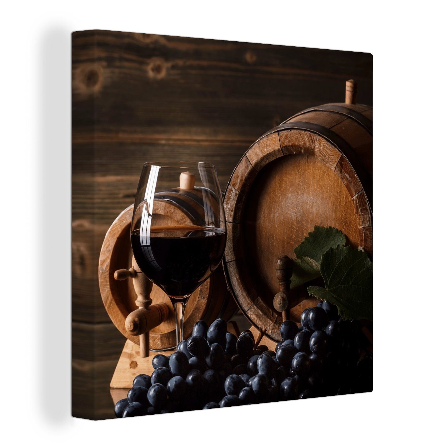 OneMillionCanvasses® Leinwandbild Wein - Weinglas - Weintrauben - Glas, Fotodruck (1 St), Wandbild, Deko Schlafzimmer Wohnzimmer Flur 20x20 cm
