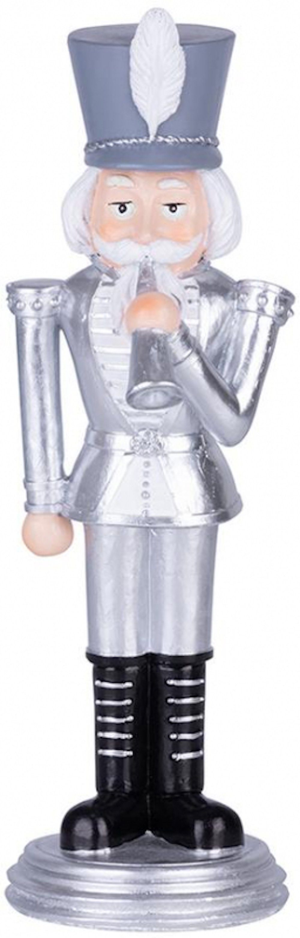 PROREGAL® Dekofigur Nussknacker Figur MagicHome silber/weiß 30cm hoch, Vielseitig einsetzbar, Dekofigur/Nussknacker, eleganter König