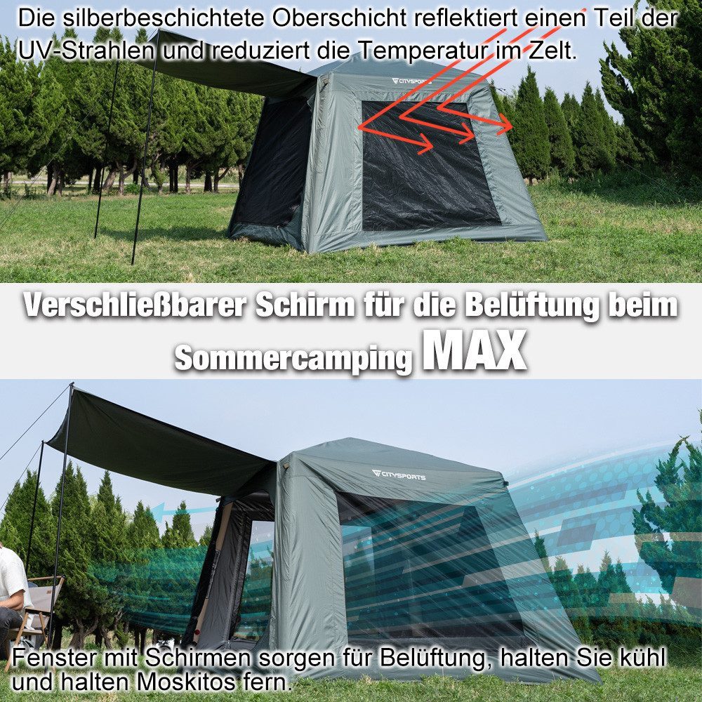 CITYSPORTS aufblasbares Zelt Campingzelt für 4-6 Personen, 5.2m², Mit feuchtigkeitsdichter Matte, Personen: 5, UV50+ PU3000+