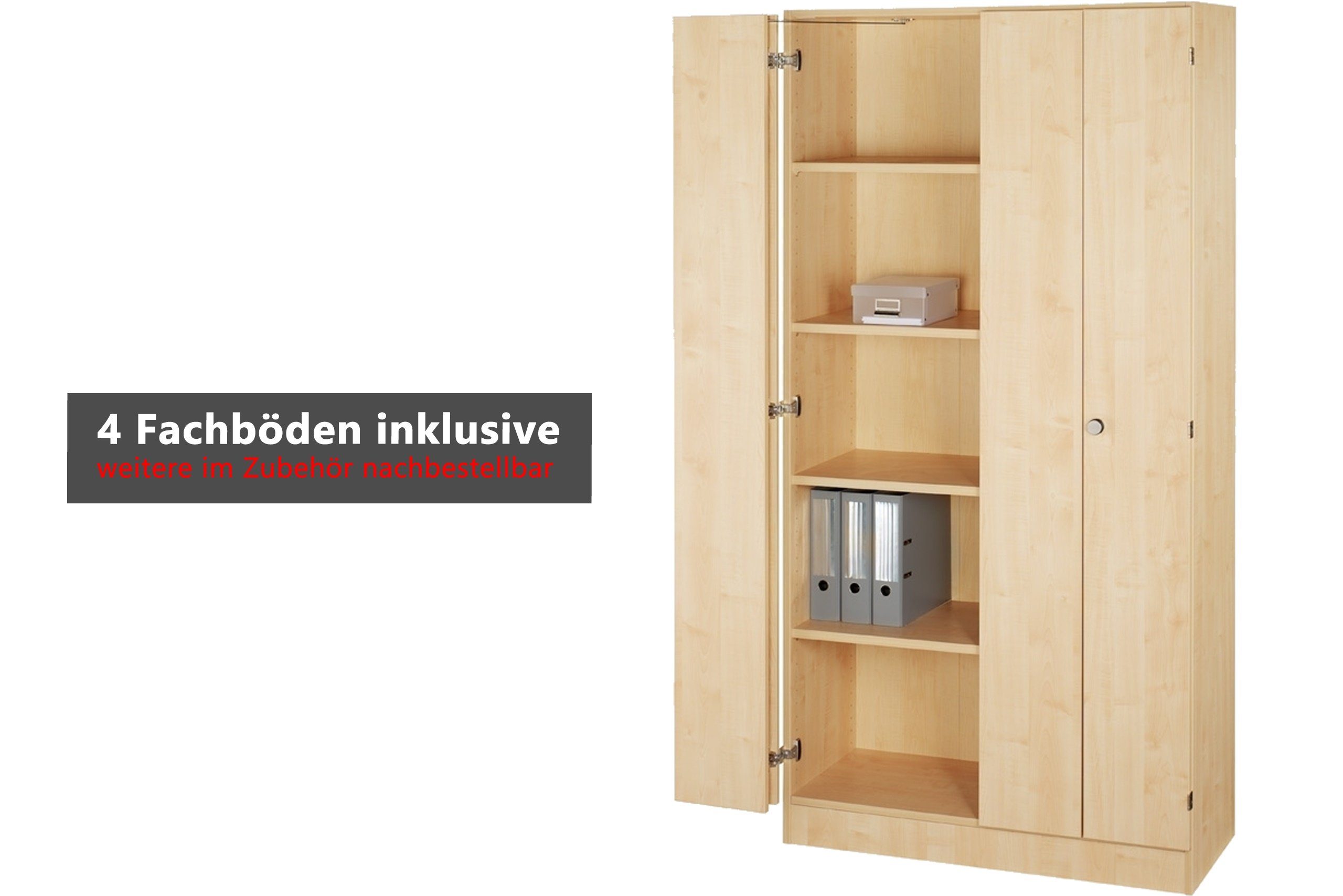 - 5 Ordnerhöhen bümö Aktenschrank Falttürenschrank Nussbaum Dekor: office