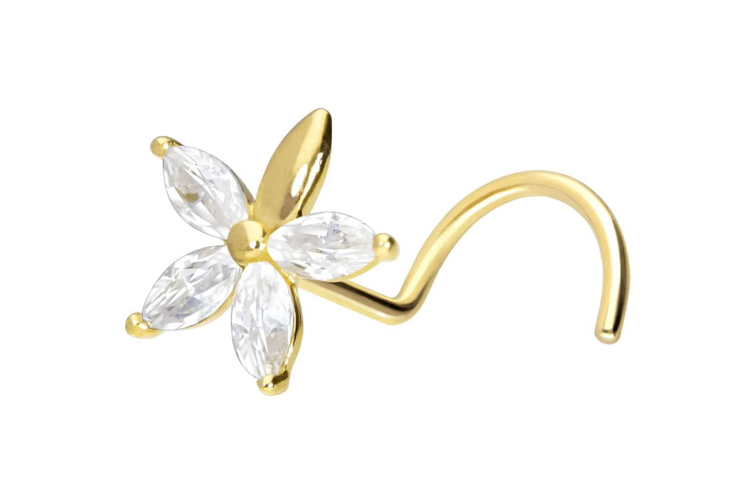Nasenpiercing 14/18 Karat Gold Nasenstecker Spirale MOISSANIT-BLUME