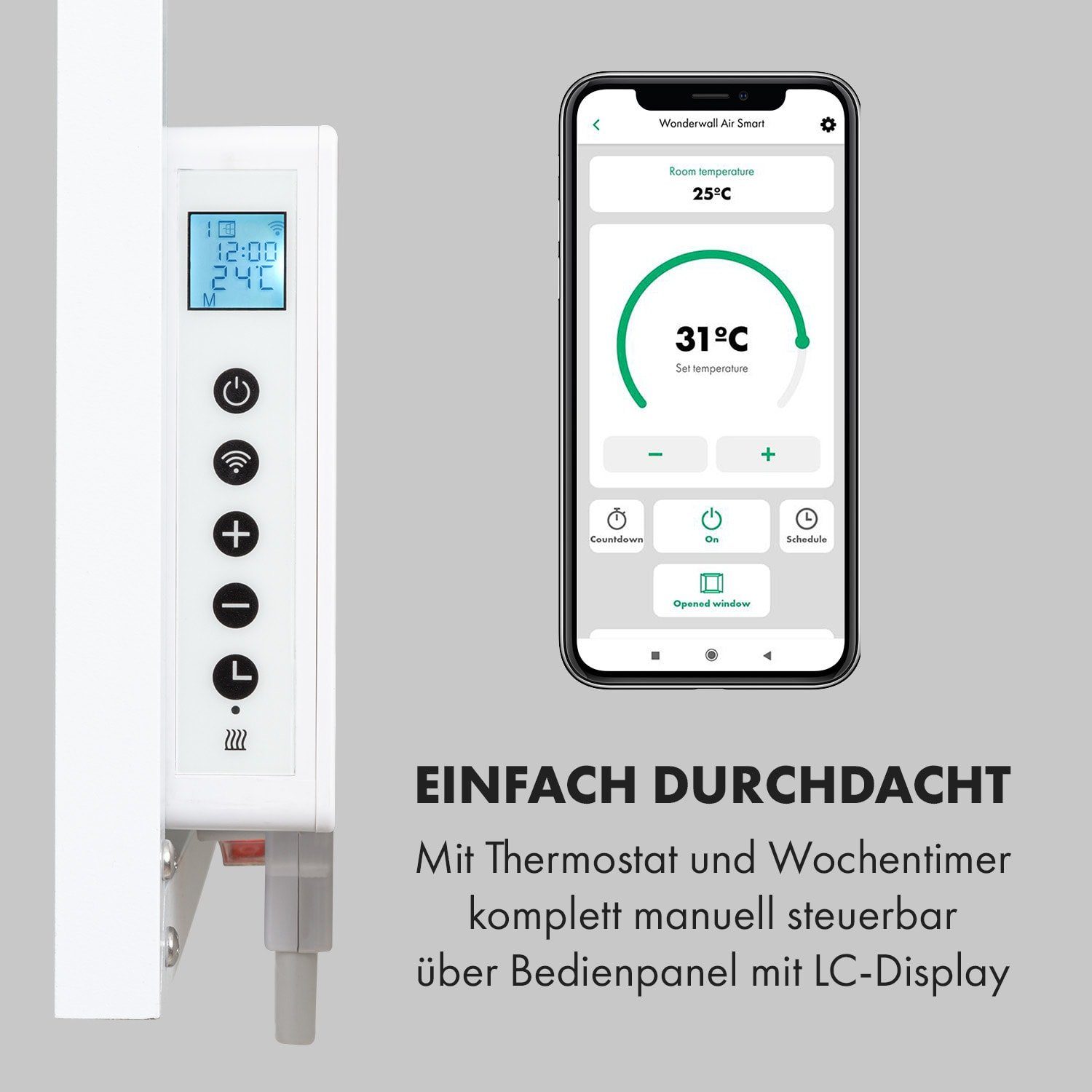 Thermostat Bild elektrische Art Infrarot Wandheizung Air Heizung Heizkörper Smart, Klarstein elektrisch Wonderwall