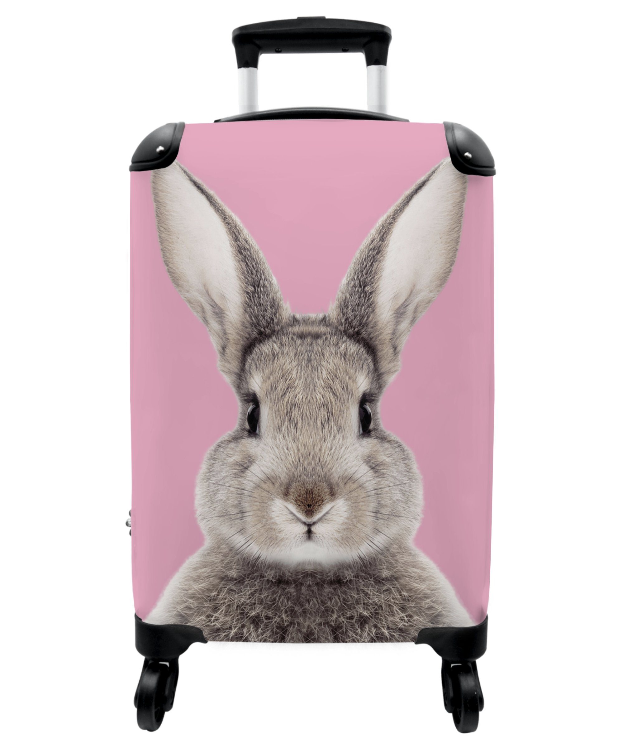 NoBoringSuitcases.com© Kinderkoffer 55x35x20cm Kaninchen - Rosa - Mädchen, 4 Rollen, Reisetasche mit rollen, Handgepäck für Ferien, Kindertrolley, Koffer