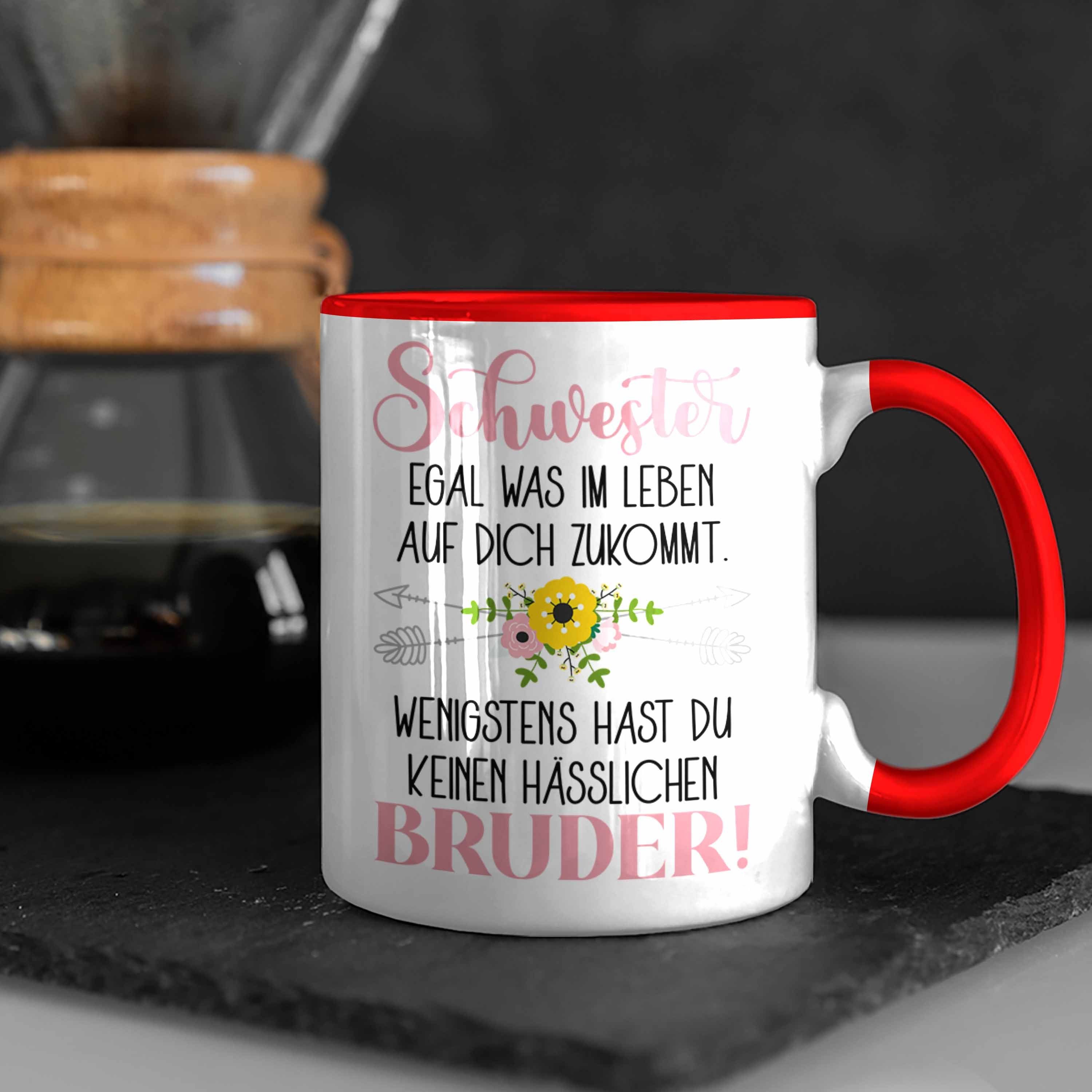 Schwester Schwester Bruder Geschenk Rot Beste für Geburtstag Bruder von Trendation Lustiger Geschenk - Tasse Tasse Spruch Trendation