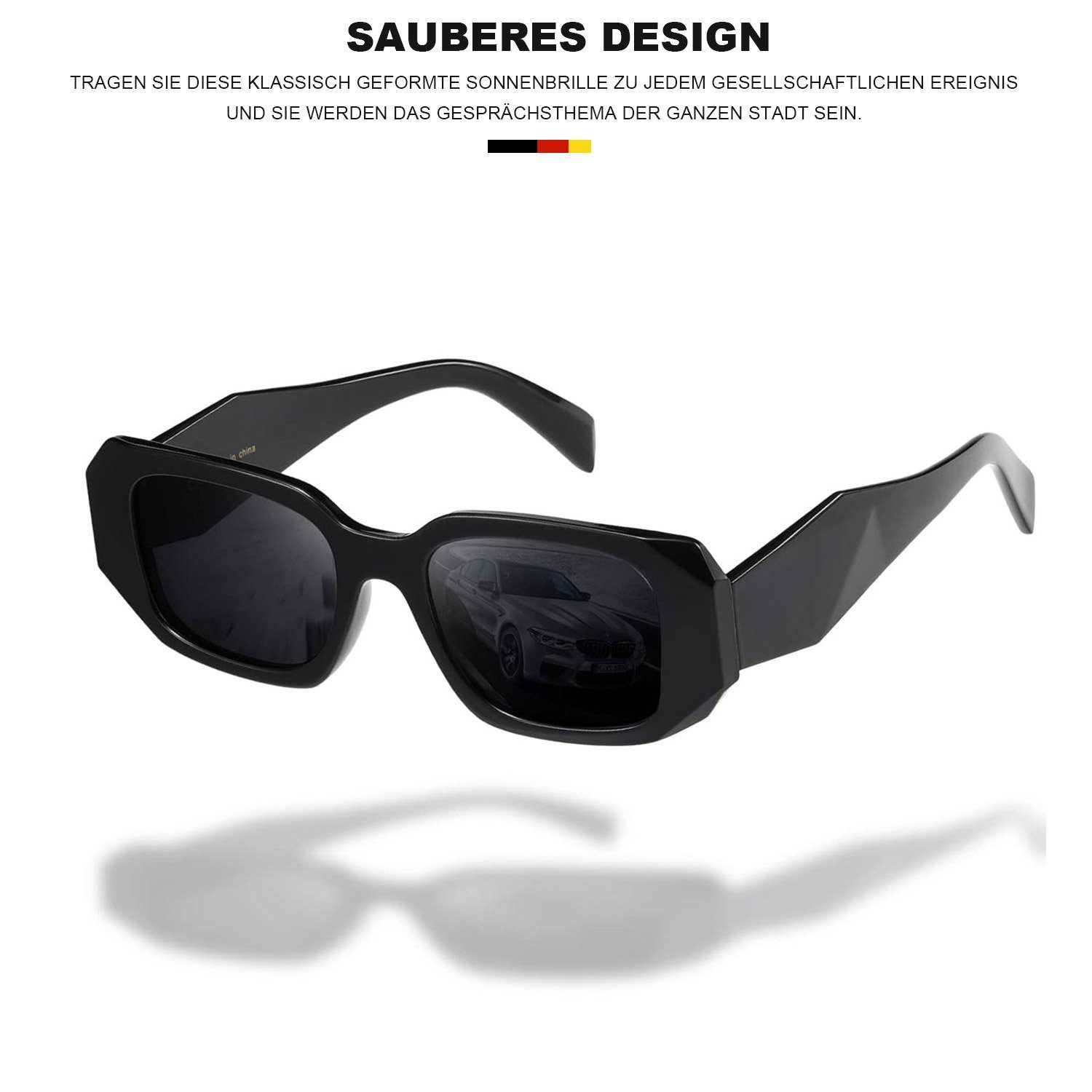 MAGICSHE Sonnenbrille Rechteckige Sonnenbrillen UV und Damen Mode Black 1 Sonnenbrille Retro beständige Herren für