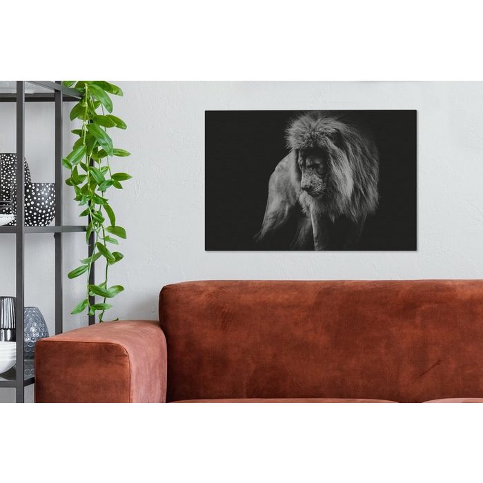 OneMillionCanvasses® Leinwandbild Löwen - Porträt - Schwarz - Weiß (1 St) Wandbild Leinwandbilder Aufhängefertig Wanddeko SY12576