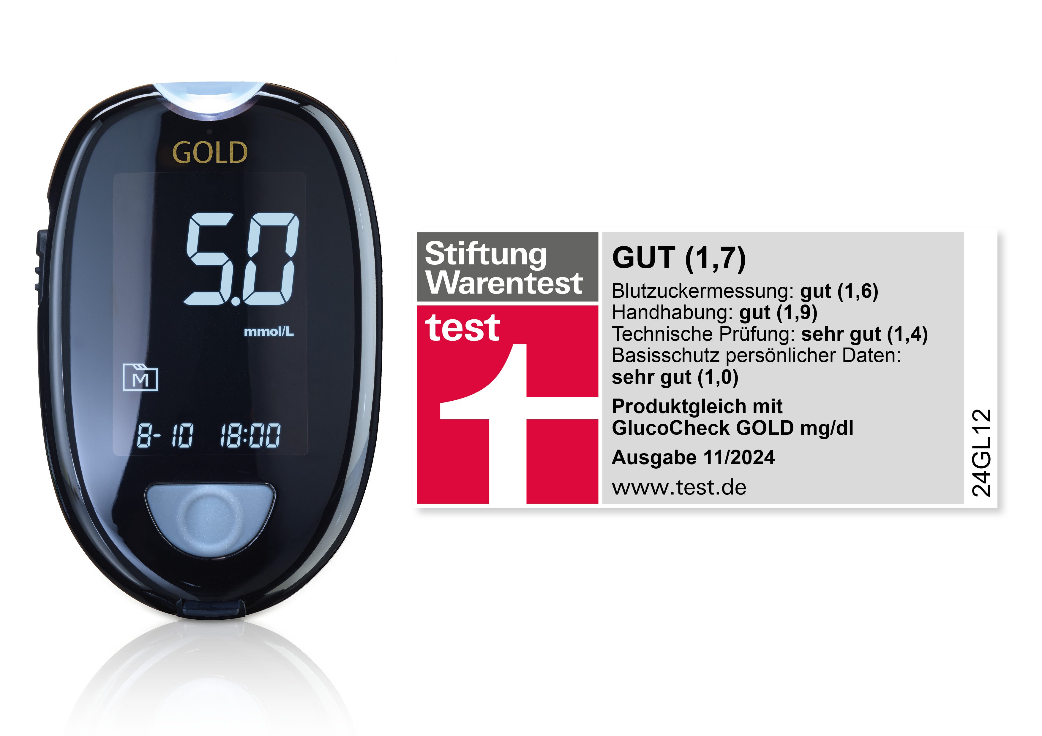 GlucoCheck Blutzuckermessgerät GlucoCheck GOLD Blutzuckermessgerät, 1 Stück mmol/l