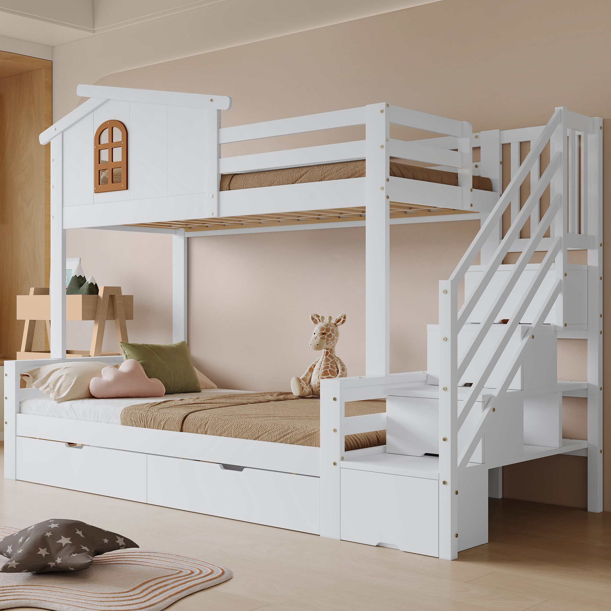Flieks Etagenbett, Kinderbett mit Stauraumtreppe und günstig online kaufen