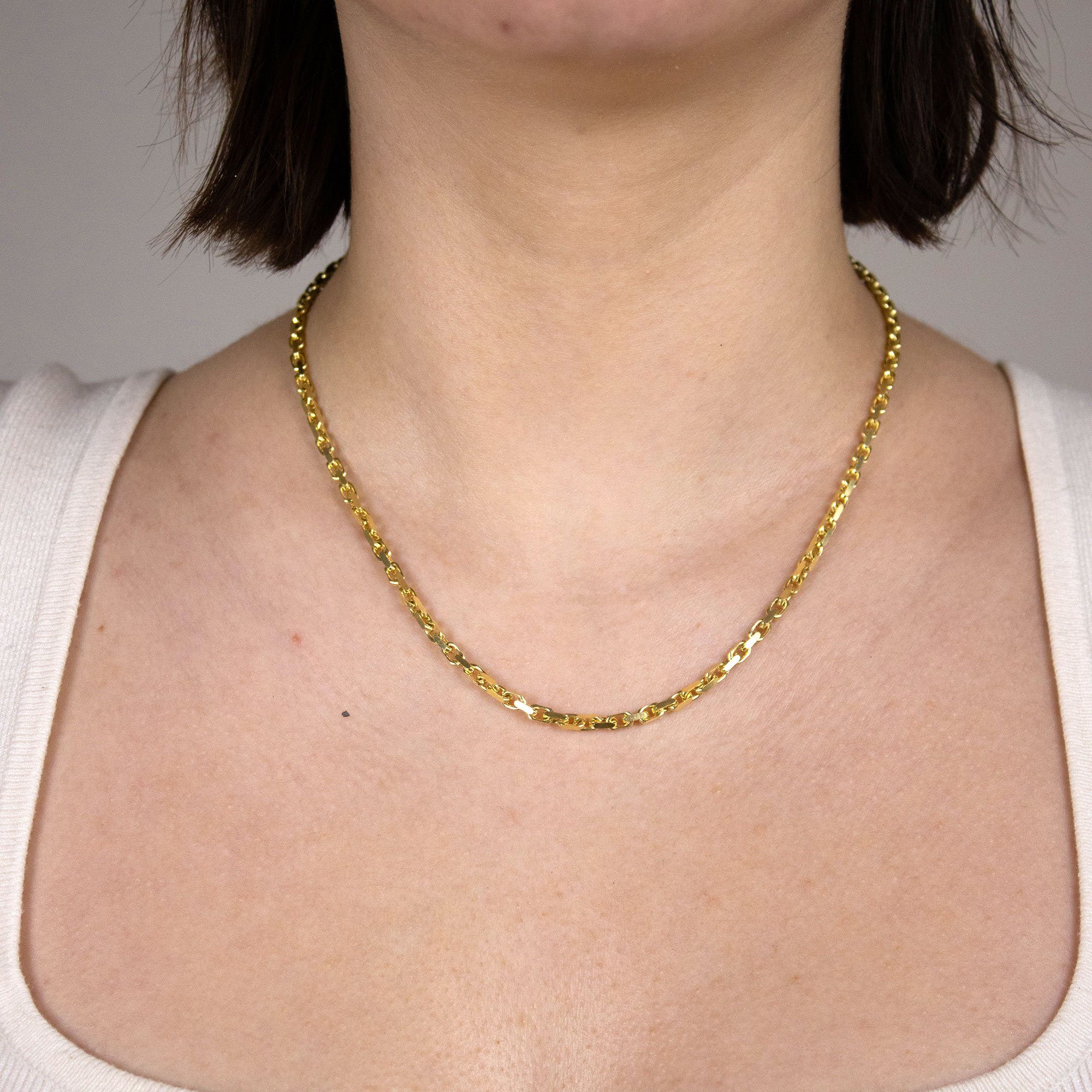 HOPLO Goldkette Ankerkette in 45cm Qualität Gold, Juwelier Länge Karat Germany, 750-18 Kette - Made Breite Edle 3,0mm in - diamantiert