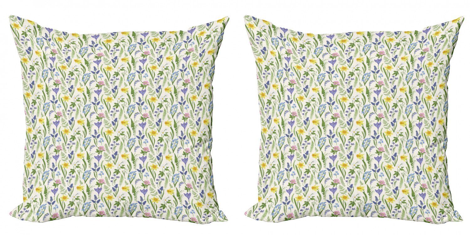 (2 Accent Frühling Meadow Garten-Blumen Modern Rural Doppelseitiger Stück), Digitaldruck, Abakuhaus Kissenbezüge