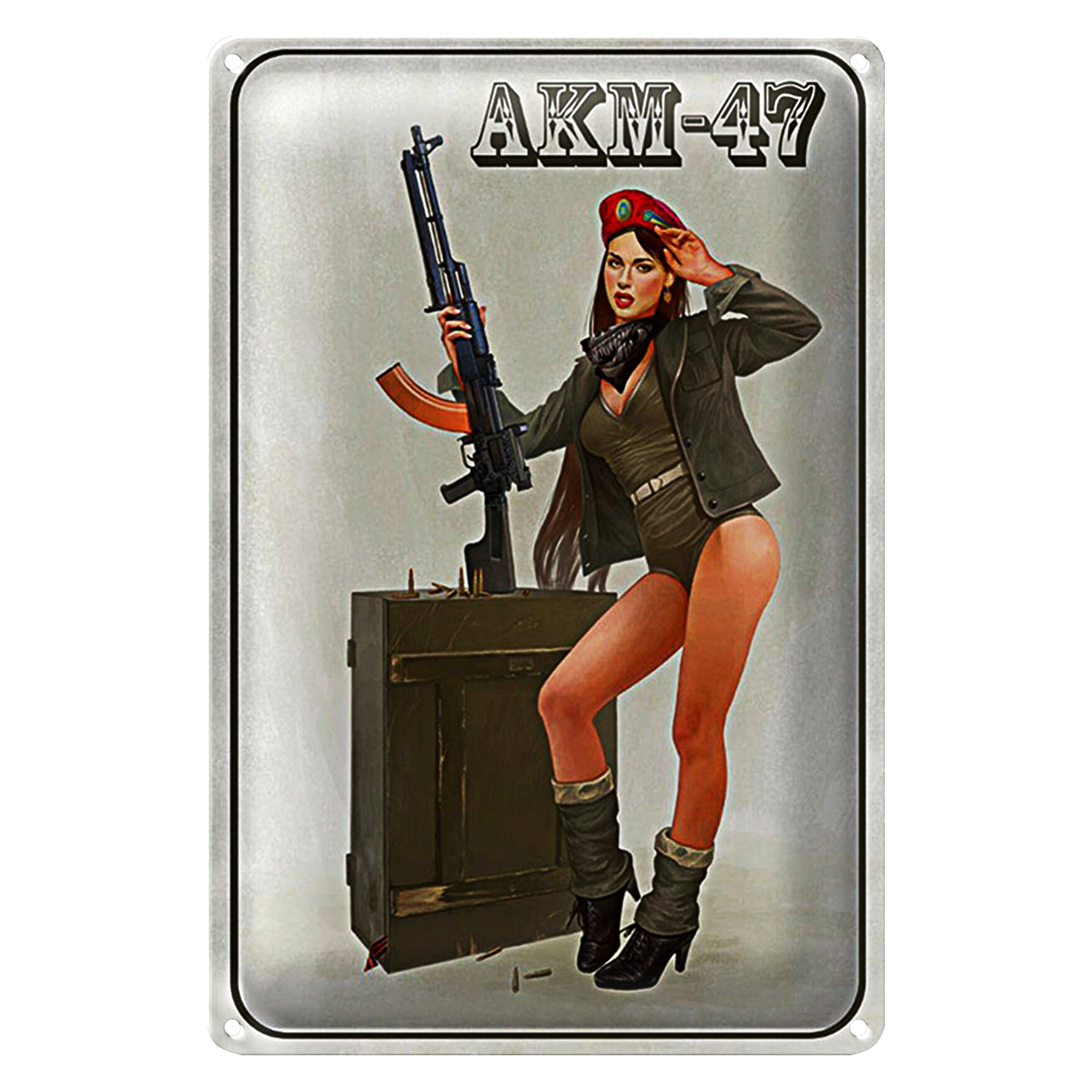 Roomando Metallschild Blechschild Gewehr 20x30cm Pinup Kalaschnikow AKM-47