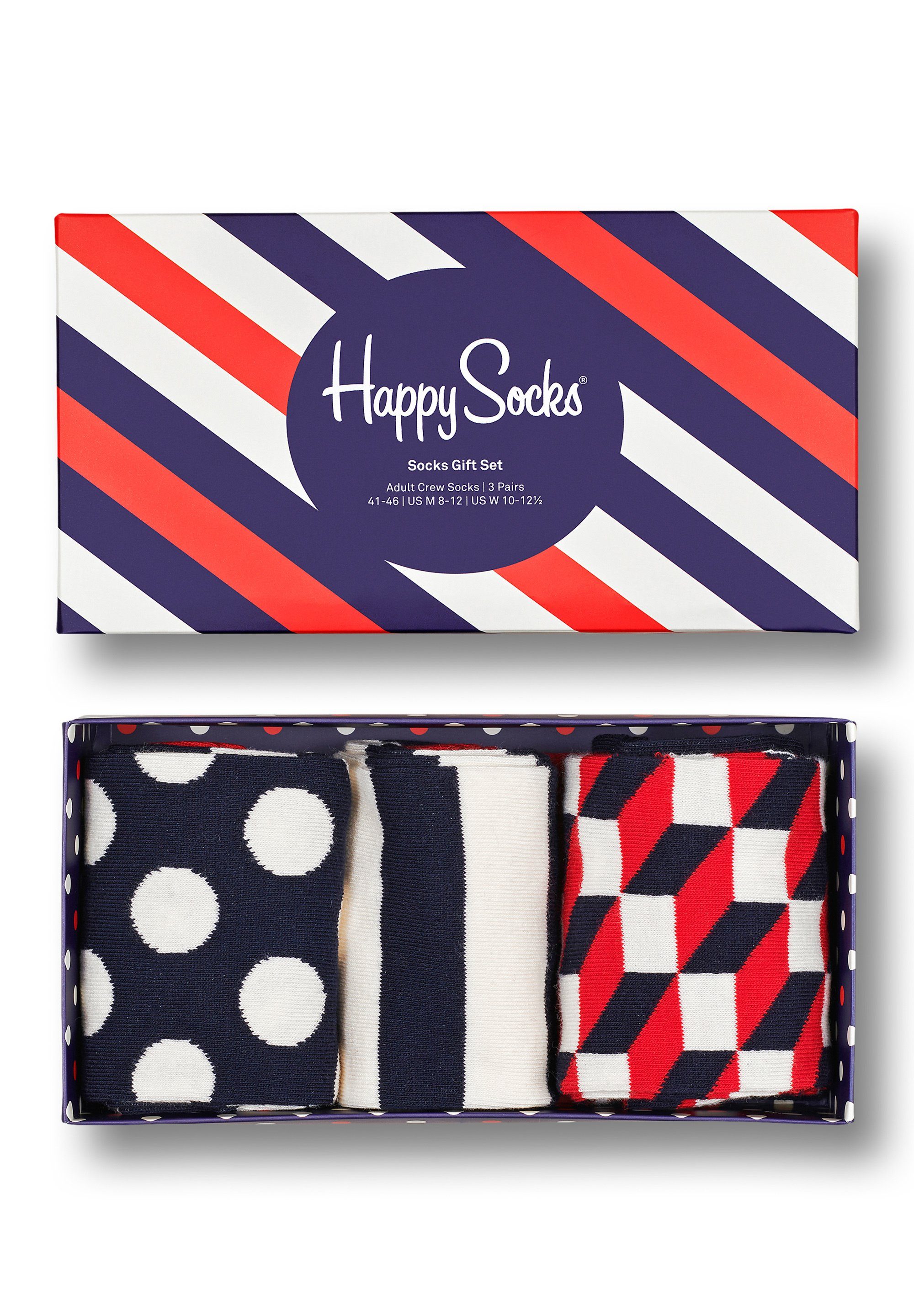 Happy Socks Basicsocken Baumwolle 3-Pack Gift Navy aus Set nachhaltiger Socks Classic