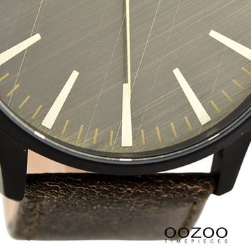 OOZOO Quarzuhr Oozoo Armbanduhr Herren schwarz, Herrenuhr rund, extra groß (ca. 50mm) Lederarmband, Fashion-Style