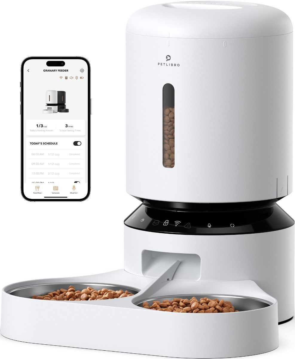 Petlibro Futterautomat Granary WIFI Dual, 5 Liter, WLAN, Doppelbehälter, weiß von Petlibro
