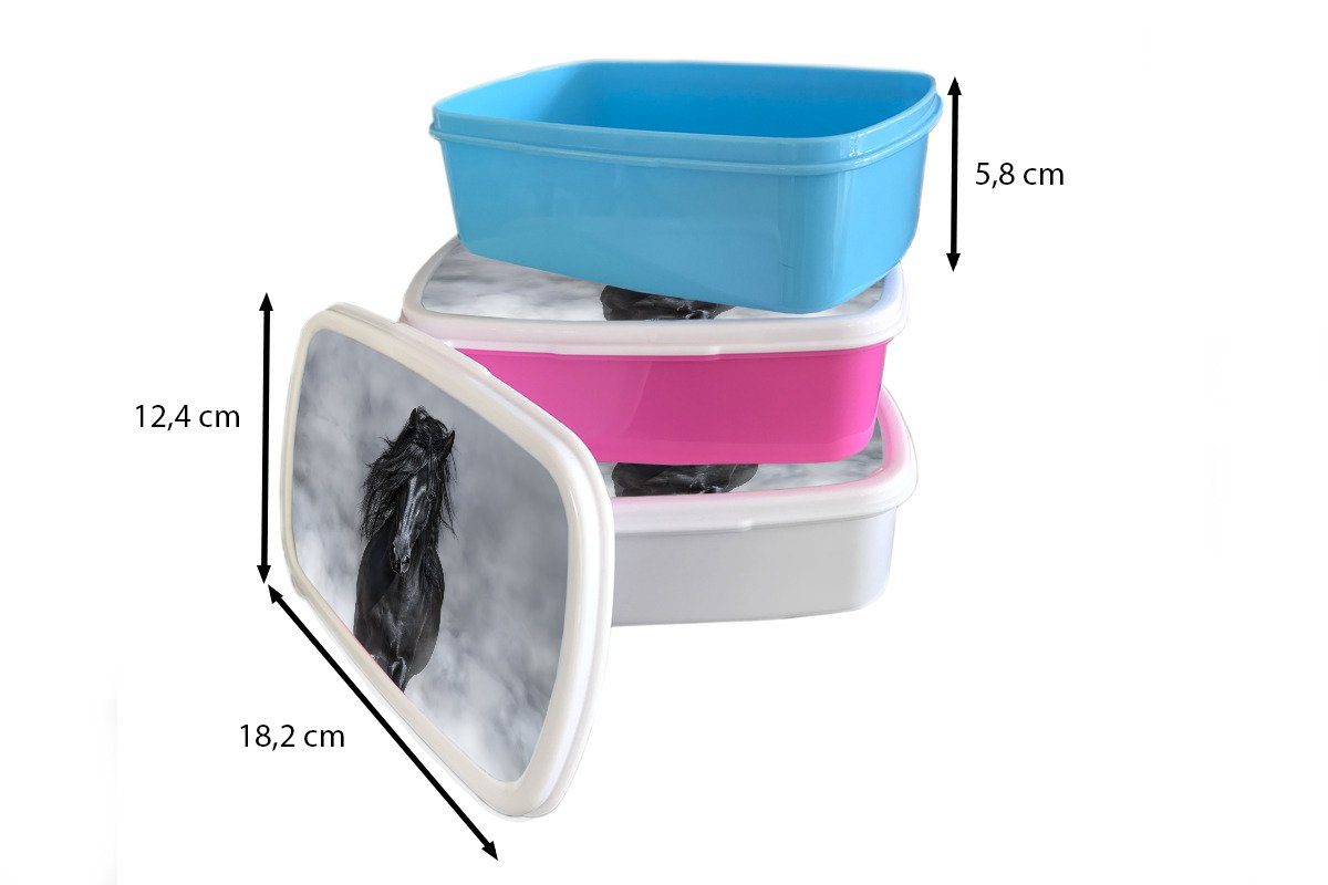 Brotdose, - (2-tlg), Schwarz Jungs Lunchbox MuchoWow weiß Pferd Brotbox für Kinder und - Smoke, Mädchen und für Erwachsene, Kunststoff,