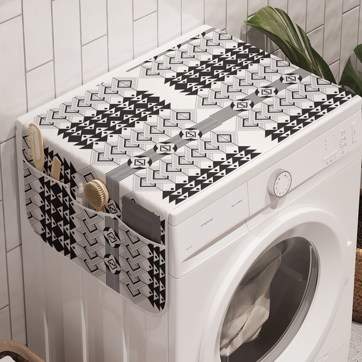 Abakuhaus Badorganizer Anti-Rutsch-Stoffabdeckung für Waschmaschine und Trockner, Abstrakt monochrome Geometrische