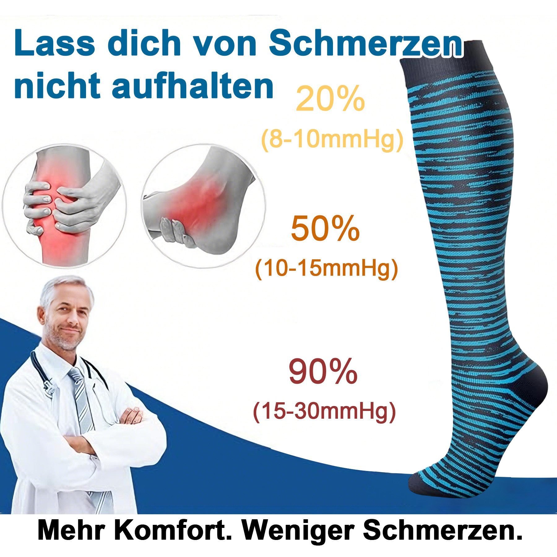 Mutig Kompressionsstrümpfe 6 Paar Lange Kompressionssocken für Damen & Herren (Sportsocken & Reisesocken, Bequem und Elastisch) Ideal für Sport, Reisen und Allt – Bild 4 von 5