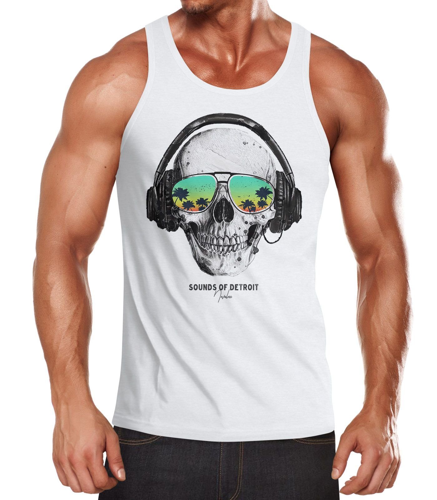 Neverless Tanktop Herren Tank-Top Totenkopf Kopfhörer Musik Party Skull Sonnenbrille mit Print