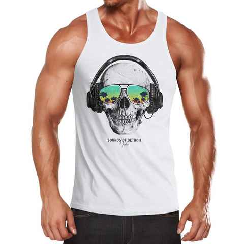 Neverless Tanktop Herren Tank-Top Totenkopf Kopfhörer Musik Party Skull Sonnenbrille Schädel Muskelshirt Muscle Shirt Neverless® mit Print