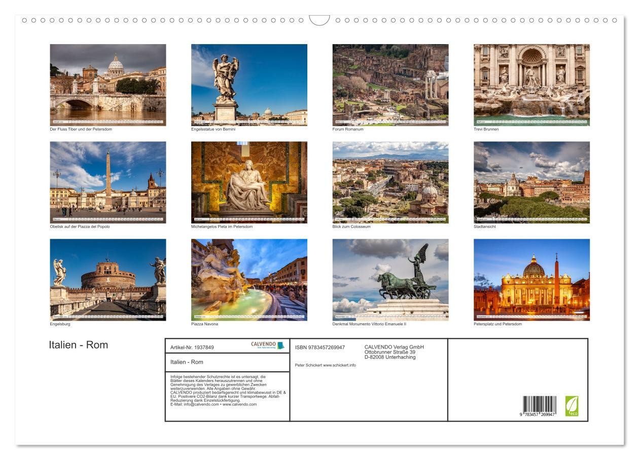 Thumbnail - CALVENDO Wandkalender Italien - Rom (Wandkalender 2026 DIN A2 quer), CALVENDO Monatskalender