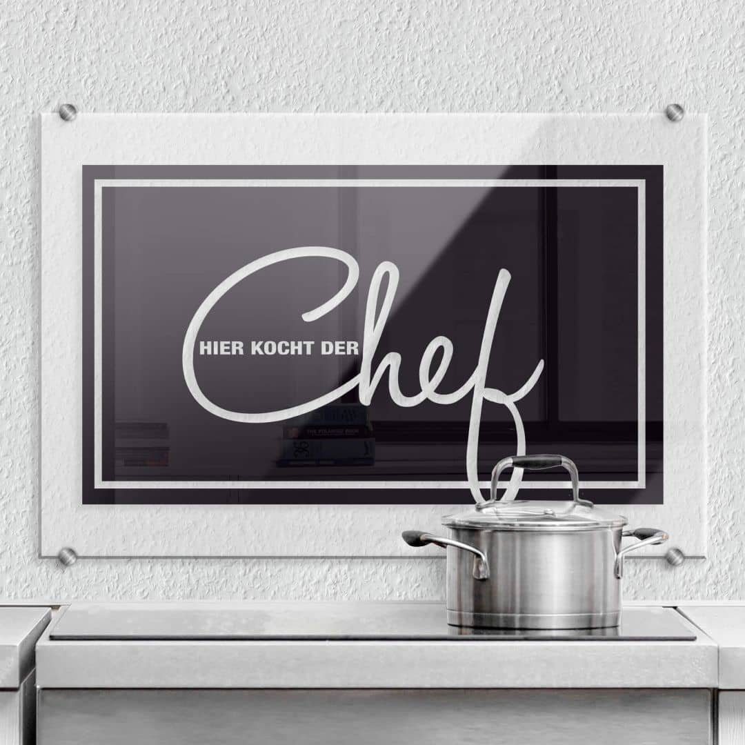 K&L Wall Art Gemälde montagefertig Schriftzug Küche Vatertag Chef Spritzschutz Glas Geschenk, Küchenrückwand Wandschutz