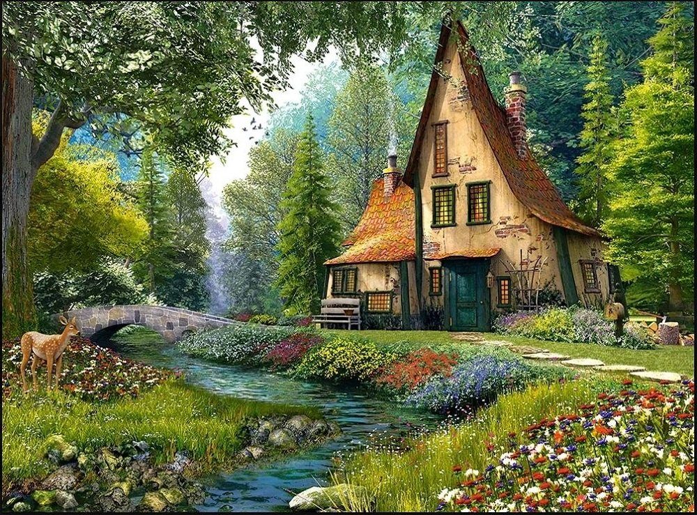 Castorland Puzzle Landschaften, Maritim, Fantasie, Puzzleteile Malerei, Stillleben, bunt Tiere, : Cottage 2000