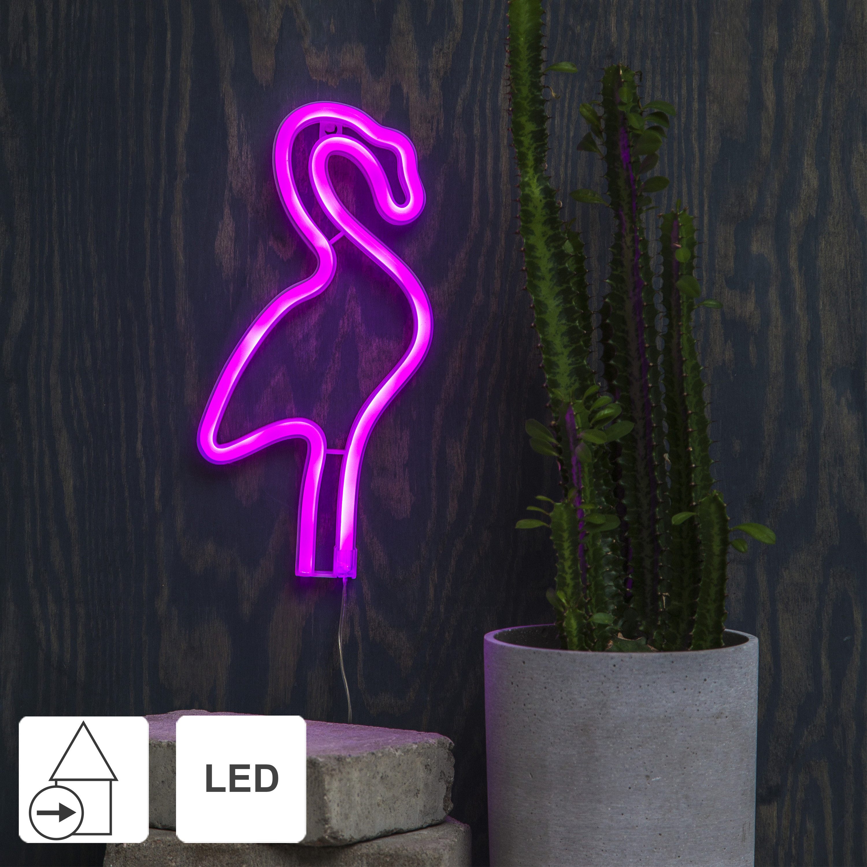 STAR TRADING LED Dekolicht NeonLight, Batterie Deko-Silhouette LED Flamingo Neonlight