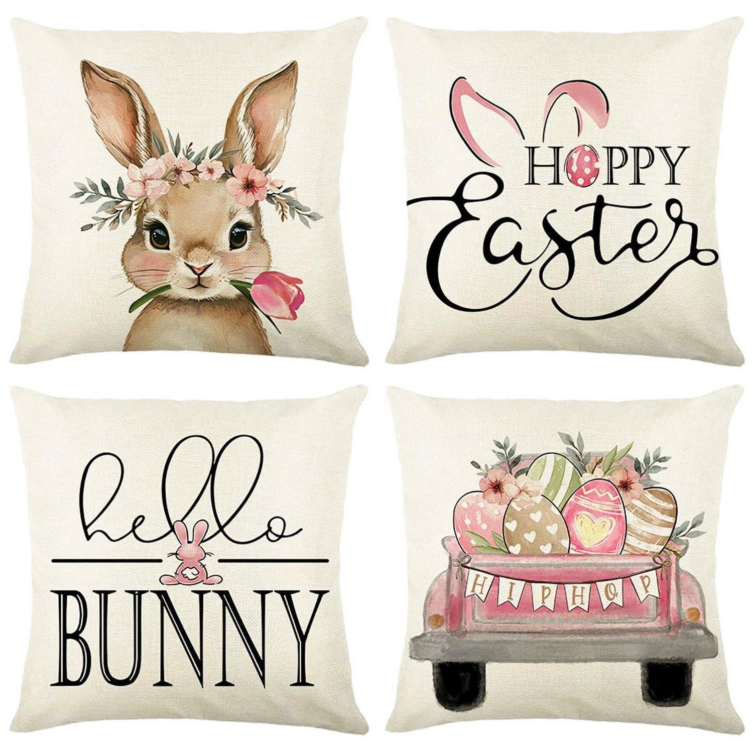 LuxusKollektion Kissenbezüge Kissenbezug Set 4er 50x50cm Ostern Kaninchen Rosa Auto, (4 Stück)