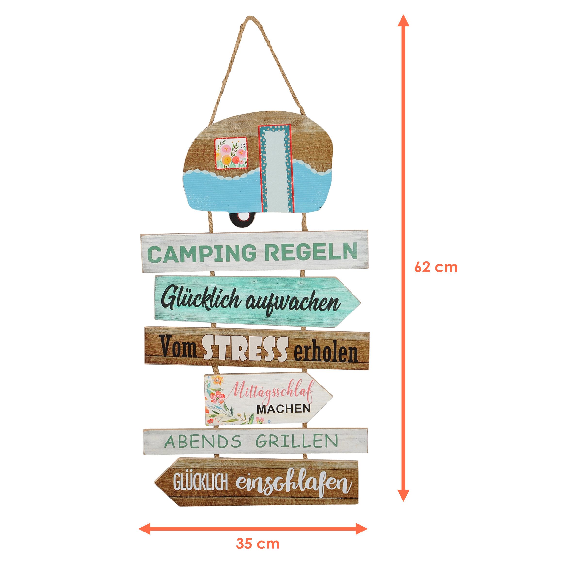 Spetebo Hängedekoration Dekoschild mit Camping Regeln - 62 x 35 cm (Stück, 1 St., Campingregeln), Deko Plankenschild zum aufhängen – Bild 2 von 4