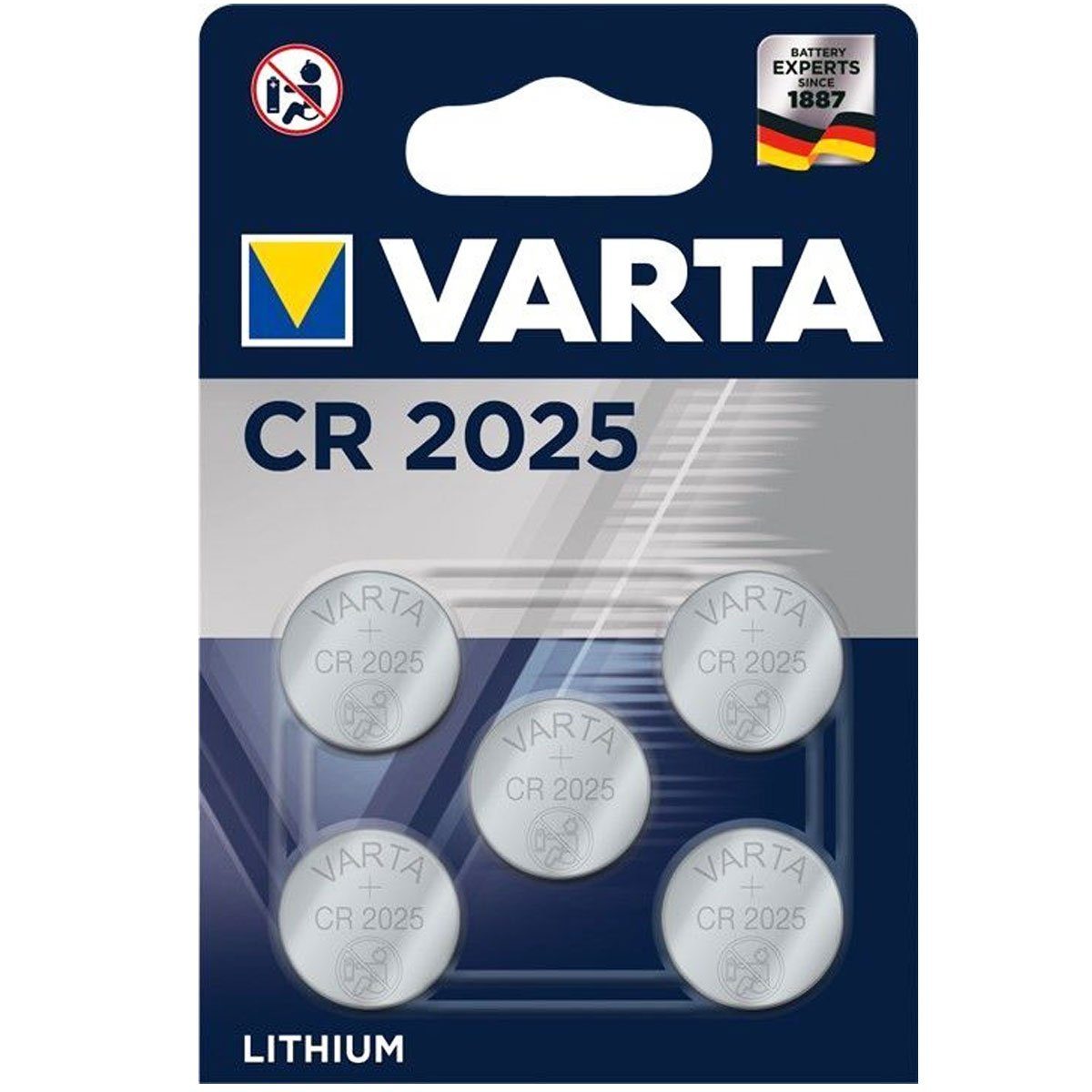 VARTA Varta CR2025 (3,0 V) Lithium Sparpack im Batterie, 5er Batterie