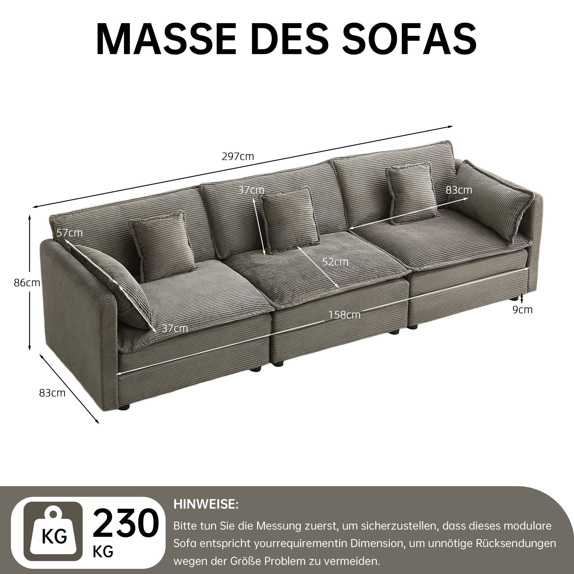 3-Personen-Sitz Grau