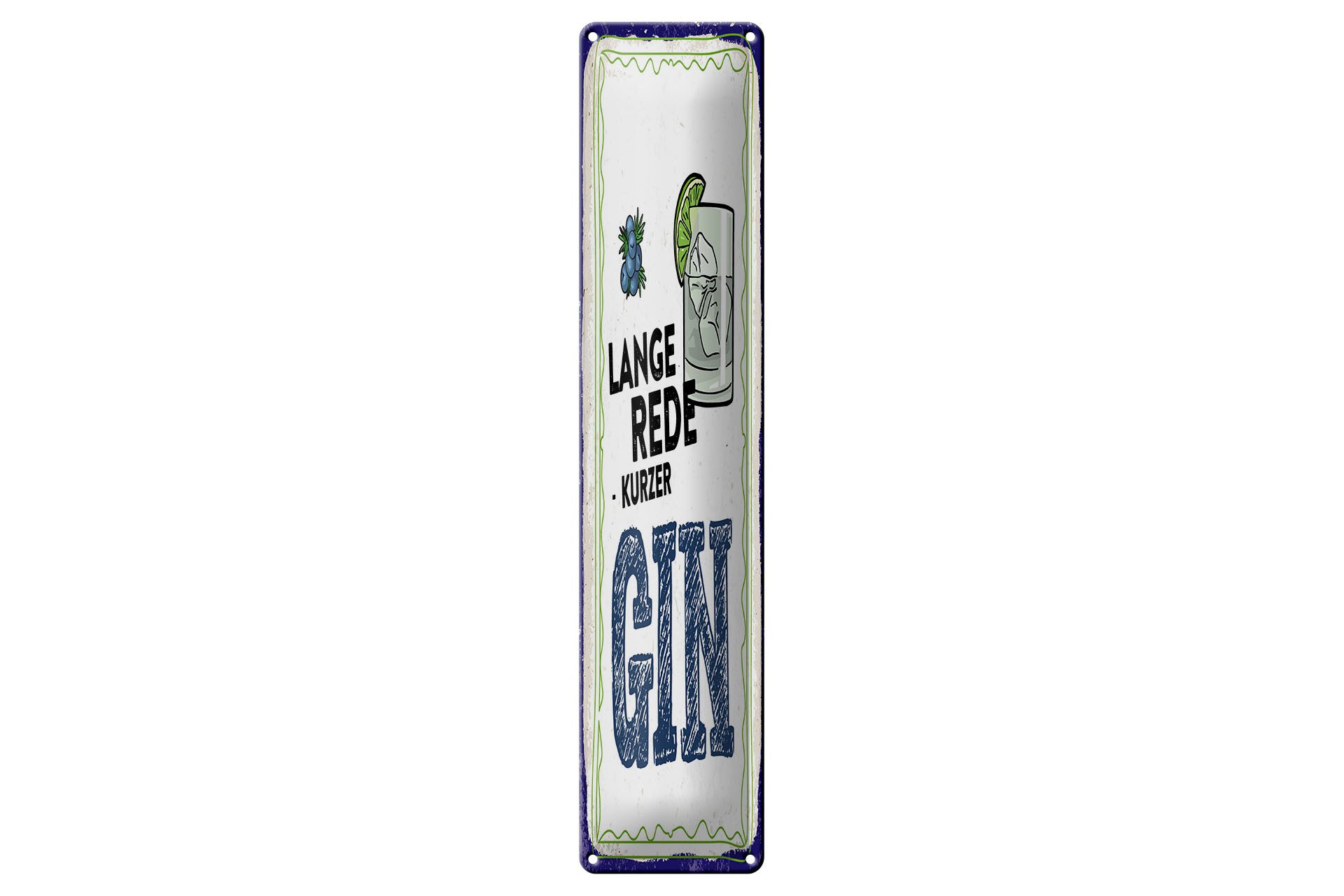 Femer GmbH Metallschild 10x46cm Lange Rede kurzer GIN, (1 St), gewölbte Oberfläche, abgerundete Ecken, umgeschlagene Kanten