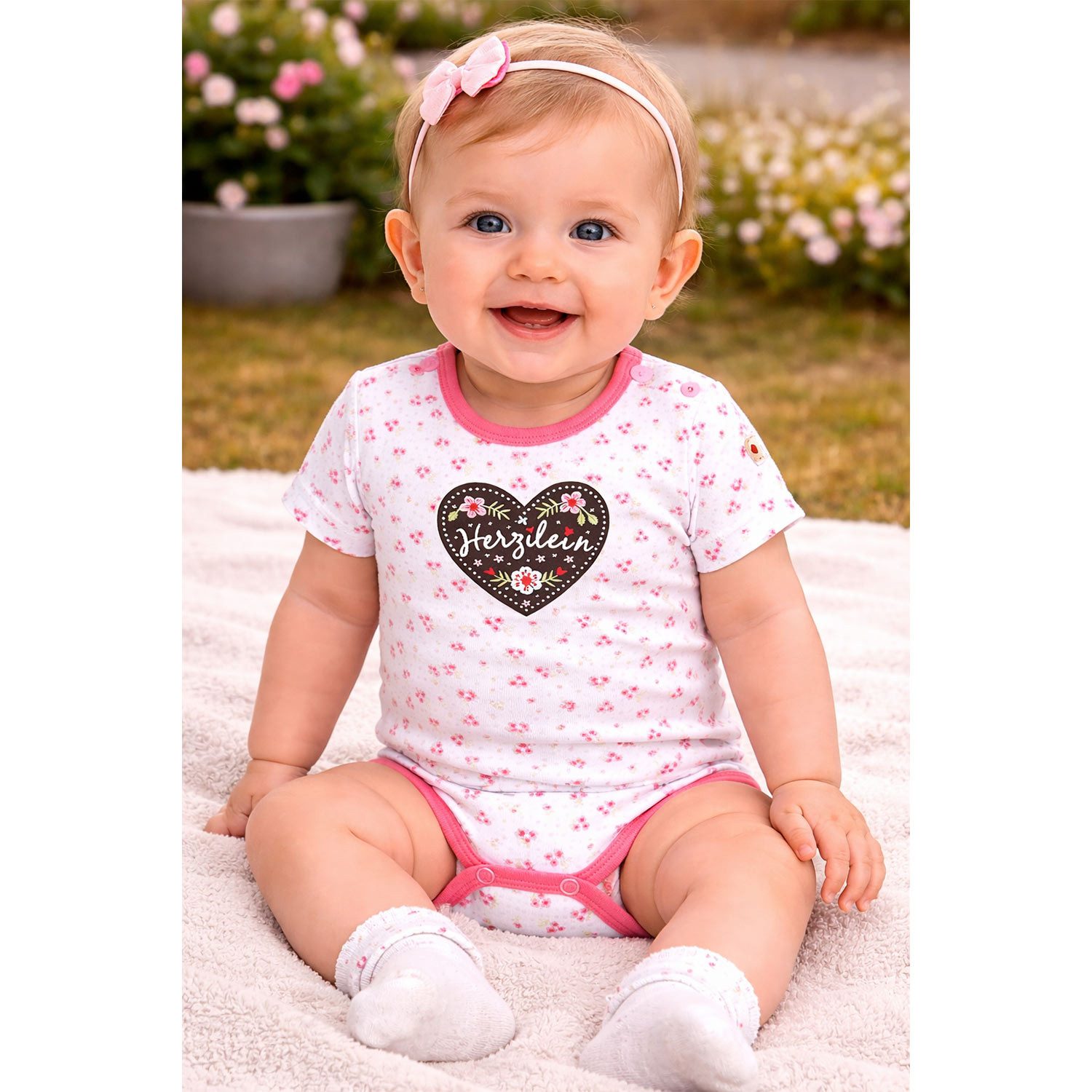 BONDI Strampler BONDI Baby Kurzarm Body 'Herzilein' 86623, Blumen