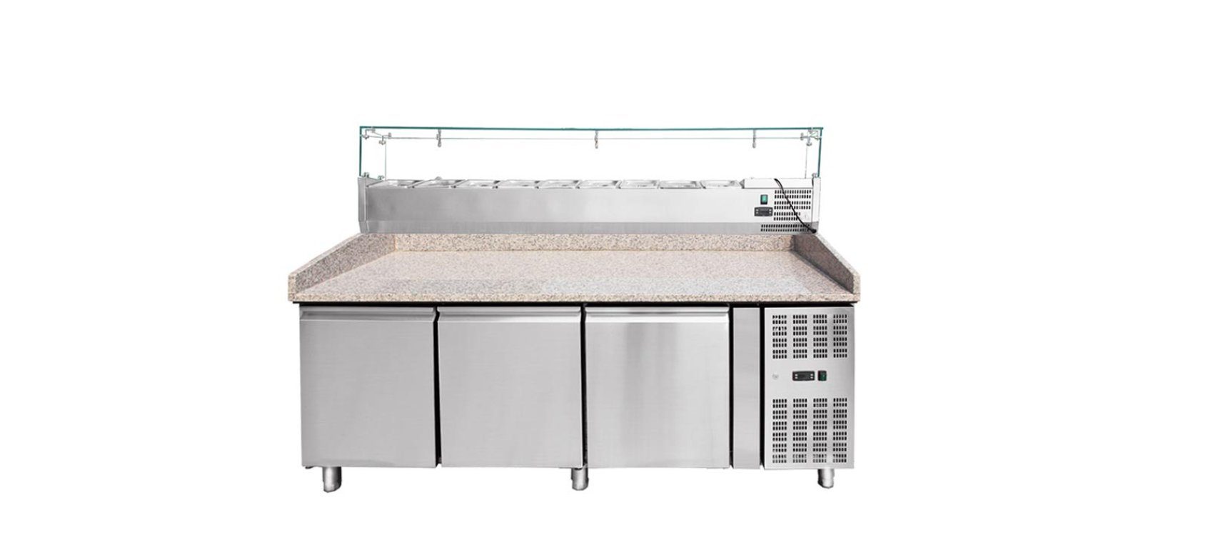 Gastronics Pizzaofen Pizzakühltisch mit Aufsatzvitrine 200 cm THPZ3600TN THV2000