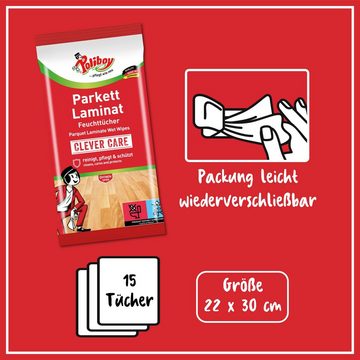poliboy Parkett & Laminat Feuchttücher - 75 Tücher - Reinigungstücher (30x22 cm, zur Reinigung speziell für Parkett- und Laminatböden - Made in Germany)