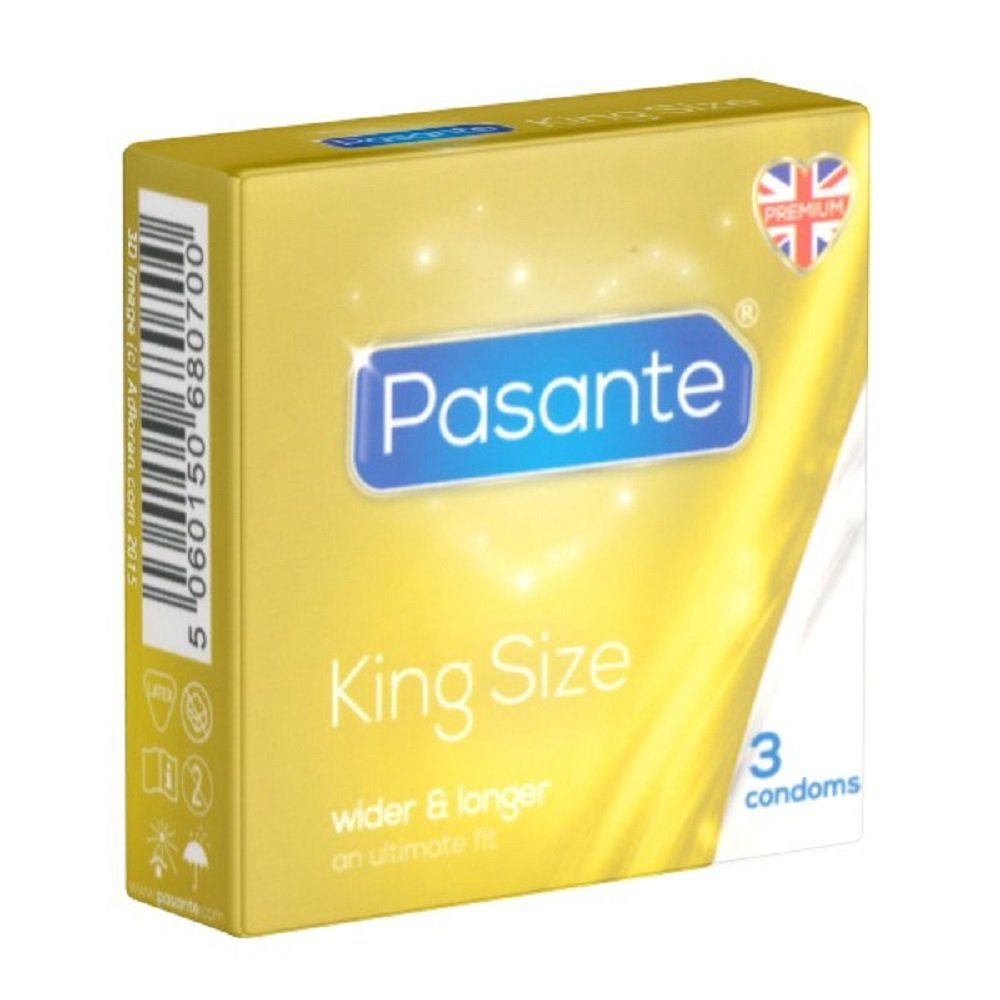 Pasante XXL-Kondome Pasante «King Size» extra große XXL-Kondome Packung mit, 3 St., Kondome für Männer, die mehr Platz brauchen