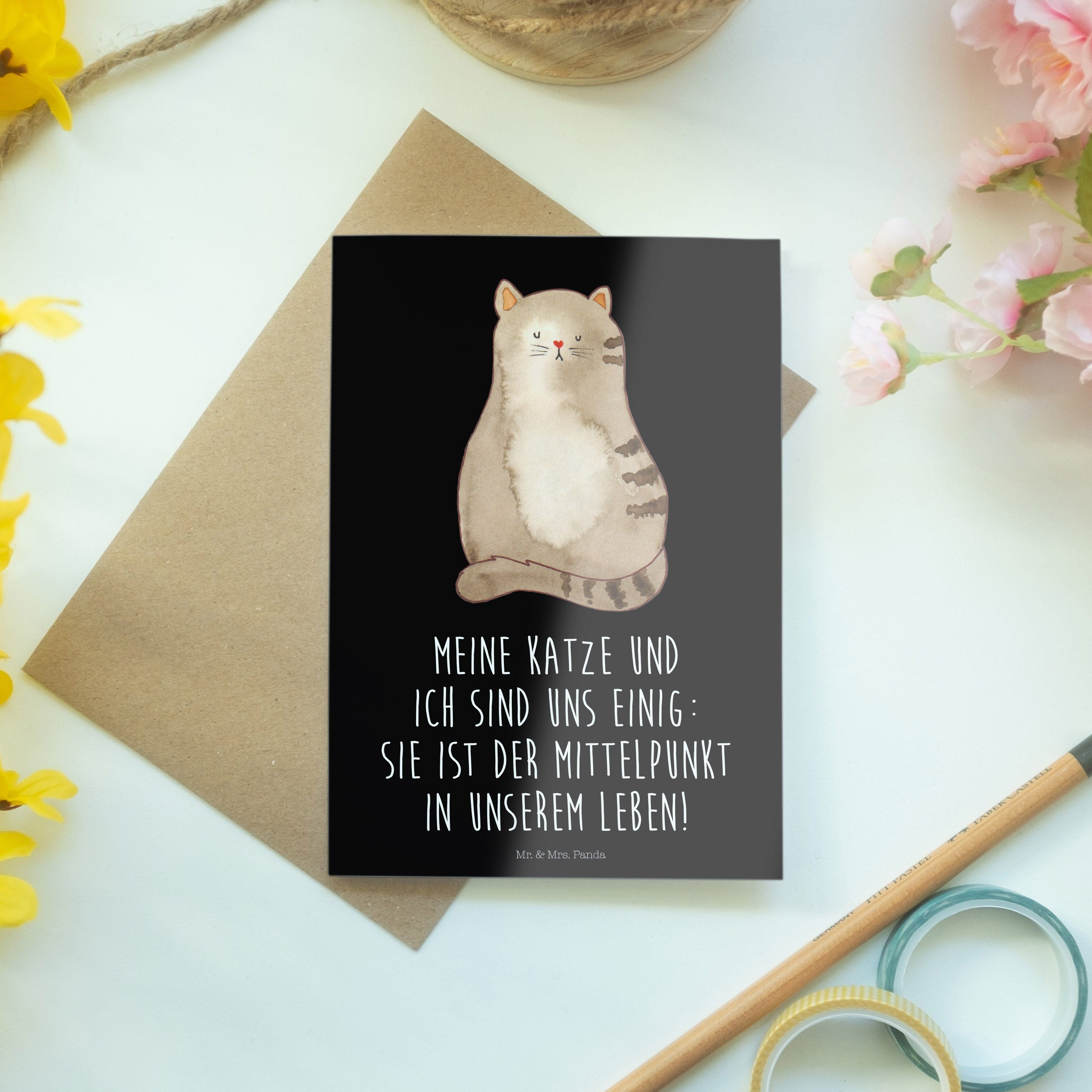 Geschenk, Katze Geburtstagskarte, Grußkarte & E Mr. Schwarz Mrs. - Kater, Panda sitzend Liebe, -