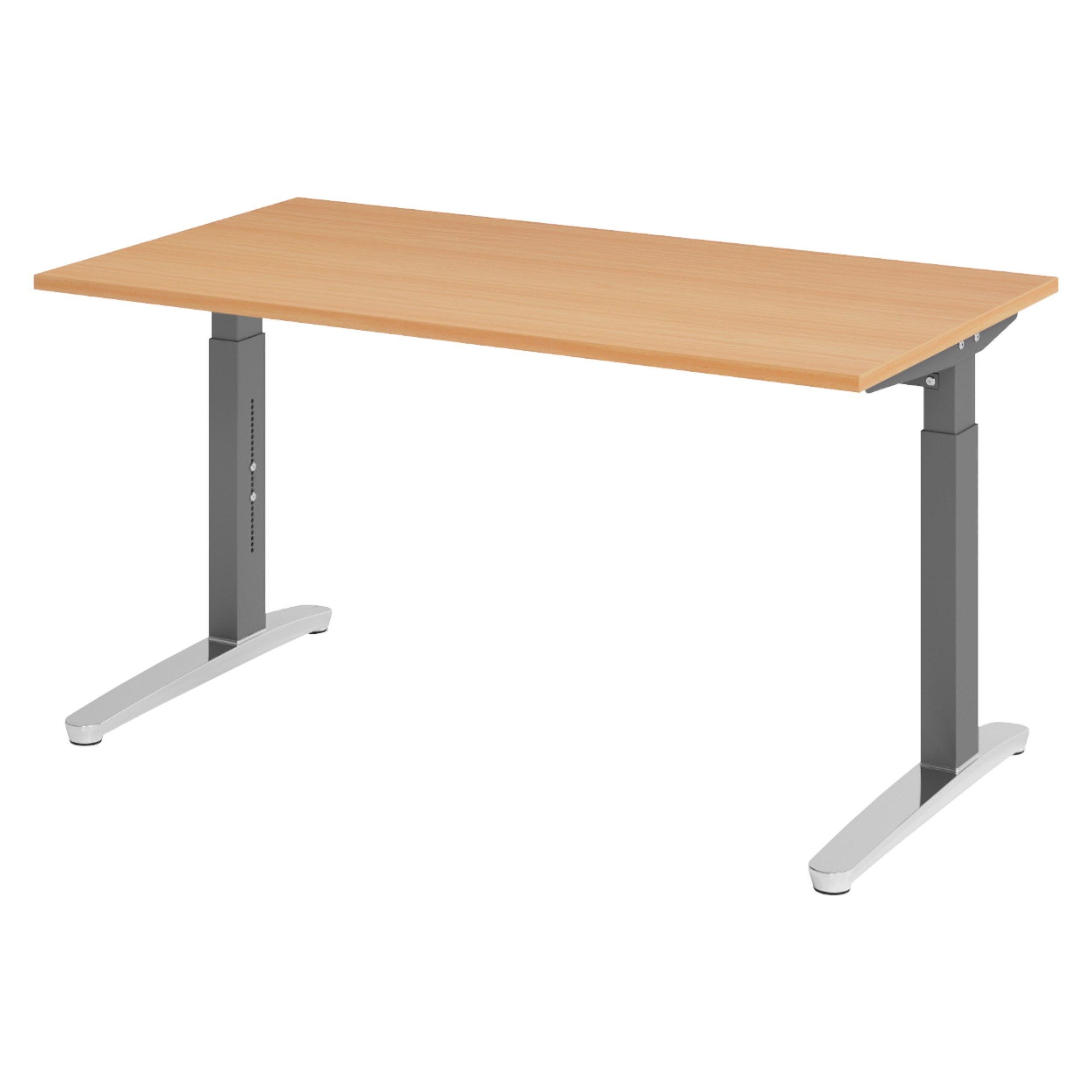 bümö Schreibtisch XB-Serie, Rechteck: 140 x 80 cm - Dekor: Buche - Gestell: Graphit/Alu poliert