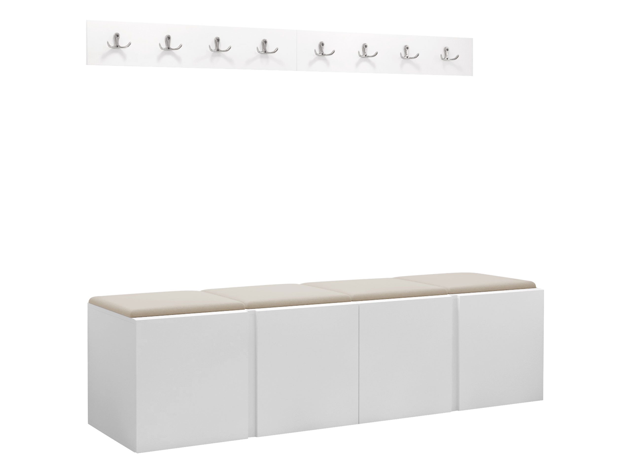 MIRJAN24 Garderoben-Set Orion VII, (Komplett-Set, 2x Schuhschrank, 2x Kleiderhakenbrett, Gepolstertes Paneel 4x 42x42), Auswahl aus Fronten und Polsterplatten